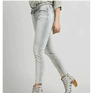 Free People Cropped Corduroy Cotton Blend Skinny White Indigo OB425881 W27